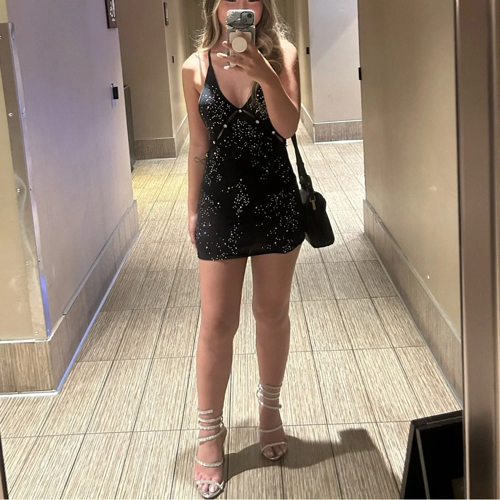 White Fox Sparkling Black Mini Dress - Picture 3 of 5